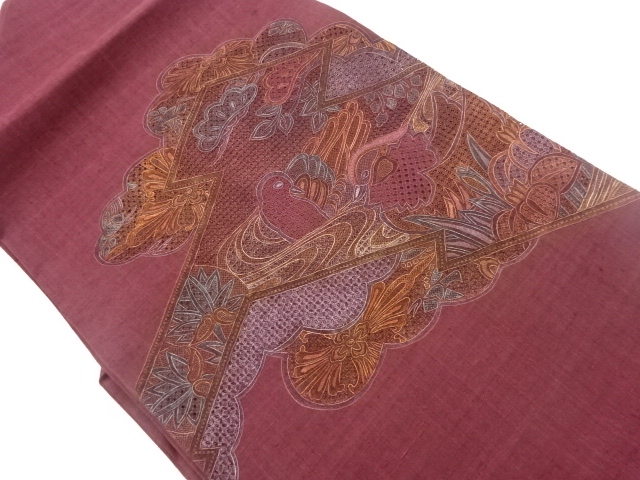 JAPANESE NAGOYA OBI / TSUMUGI / EMBROIDERY / MANDARIN DUCK